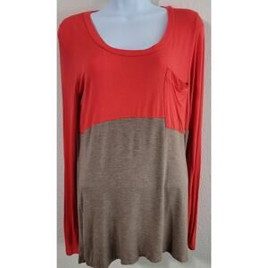 Bordeaux Anthropologie Orange Colorblock Long Sleeve Top Small Lightweight Soft
